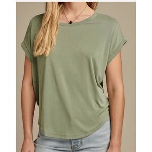 Lucky Brand Short Sleeve XS Sandwash Dolman Tee, Loden Green,  Softgirl Basic